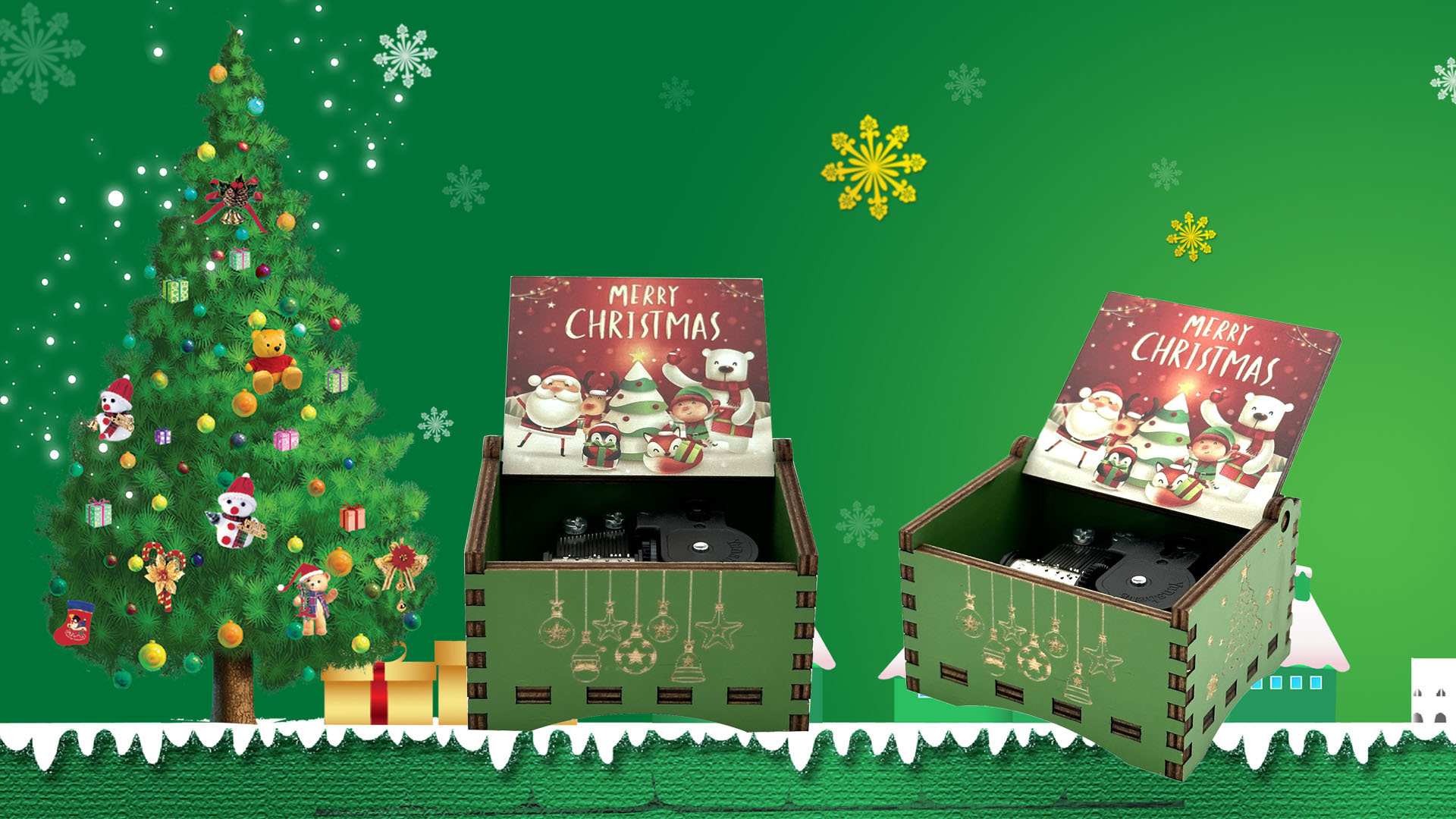 Amazon.com: Pursuestar Green Wind Up Music Box -Jingle Bells